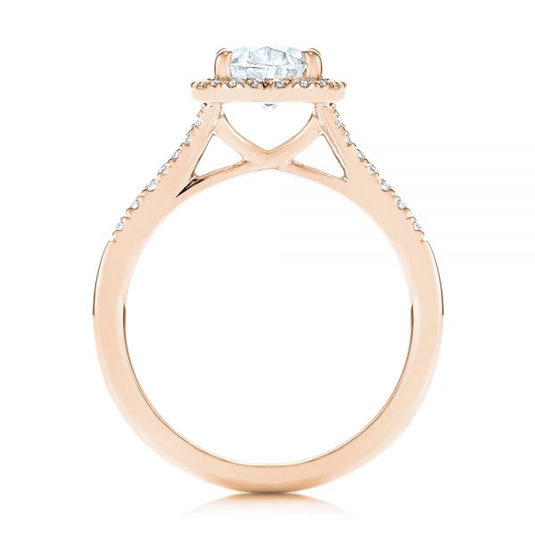 18k Rose Gold 18k Rose Gold Custom Split Shank Diamond Halo Engagement Ring - Front View -  105862