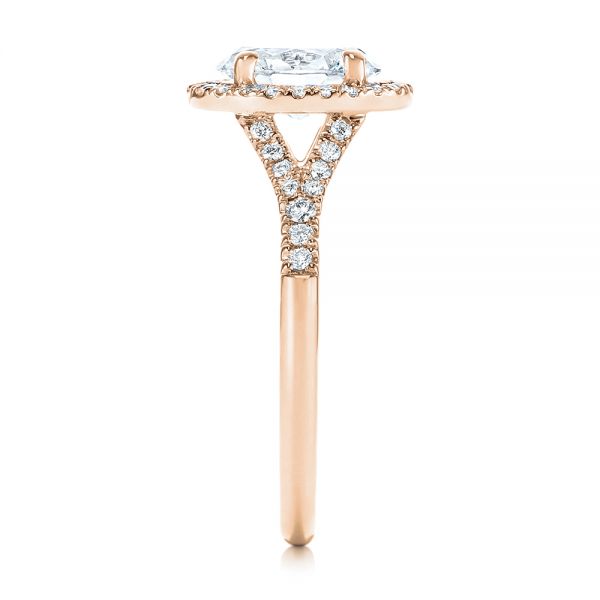 18k Rose Gold 18k Rose Gold Custom Split Shank Diamond Halo Engagement Ring - Side View -  105862