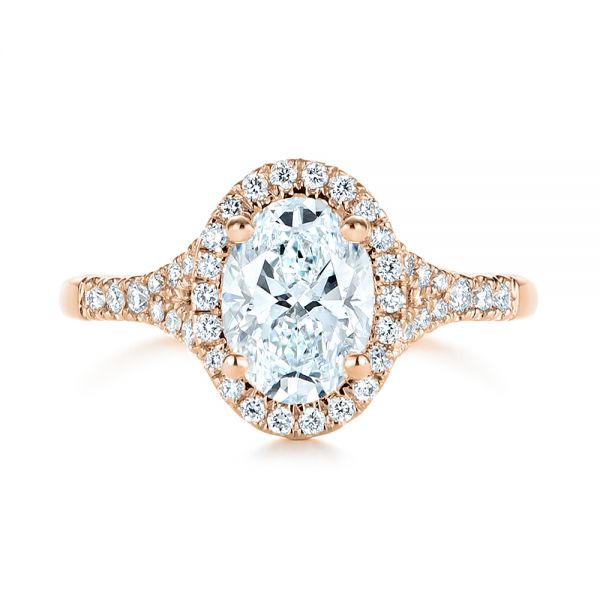 14k Rose Gold 14k Rose Gold Custom Split Shank Diamond Halo Engagement Ring - Top View -  105862