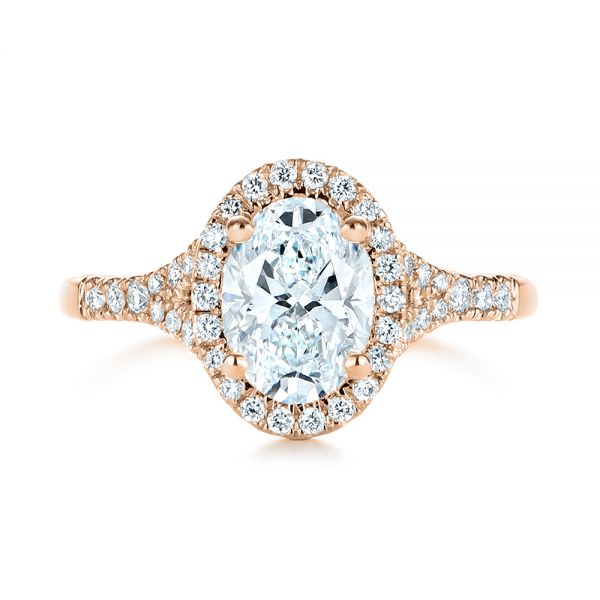 14k Rose Gold 14k Rose Gold Custom Split Shank Diamond Halo Engagement Ring - Top View - 105862