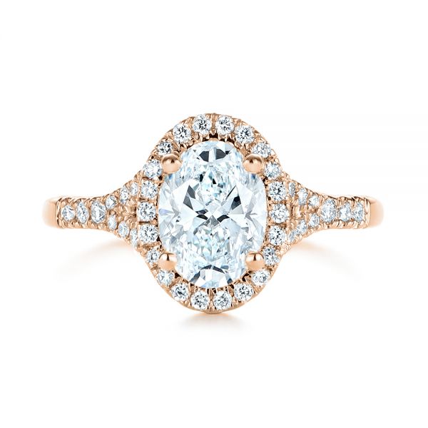 18k Rose Gold 18k Rose Gold Custom Split Shank Diamond Halo Engagement Ring - Top View -  105862