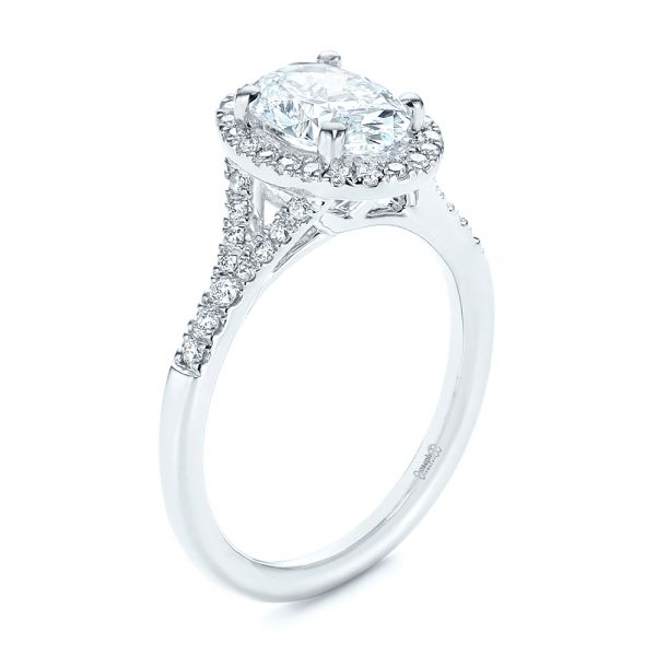  Platinum Platinum Custom Split Shank Diamond Halo Engagement Ring - Three-Quarter View -  105862