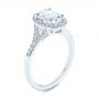 14k White Gold Custom Split Shank Diamond Halo Engagement Ring - Three-Quarter View -  105862 - Thumbnail