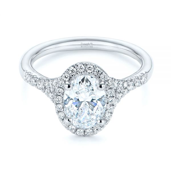 18k White Gold 18k White Gold Custom Split Shank Diamond Halo Engagement Ring - Flat View -  105862