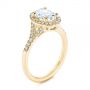 18k Yellow Gold 18k Yellow Gold Custom Split Shank Diamond Halo Engagement Ring - Three-Quarter View -  105862 - Thumbnail