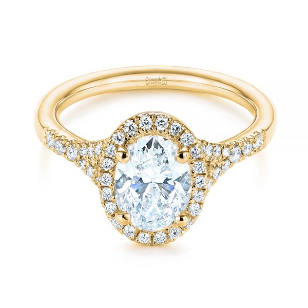 14k Yellow Gold 14k Yellow Gold Custom Split Shank Diamond Halo Engagement Ring - Flat View -  105862
