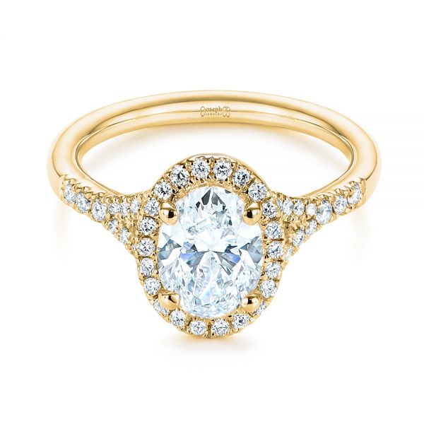 14k Yellow Gold 14k Yellow Gold Custom Split Shank Diamond Halo Engagement Ring - Flat View -  105862