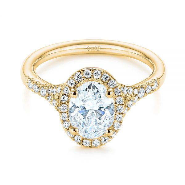 18k Yellow Gold 18k Yellow Gold Custom Split Shank Diamond Halo Engagement Ring - Flat View -  105862