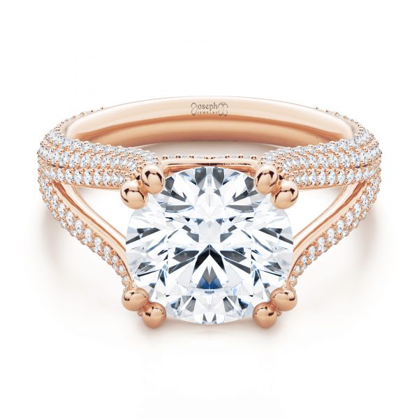 14k Rose Gold 14k Rose Gold Custom Split Shank Diamond Pave Engagement Ring - Flat View - 107242