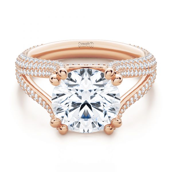 14k Rose Gold 14k Rose Gold Custom Split Shank Diamond Pave Engagement Ring - Flat View -  107242