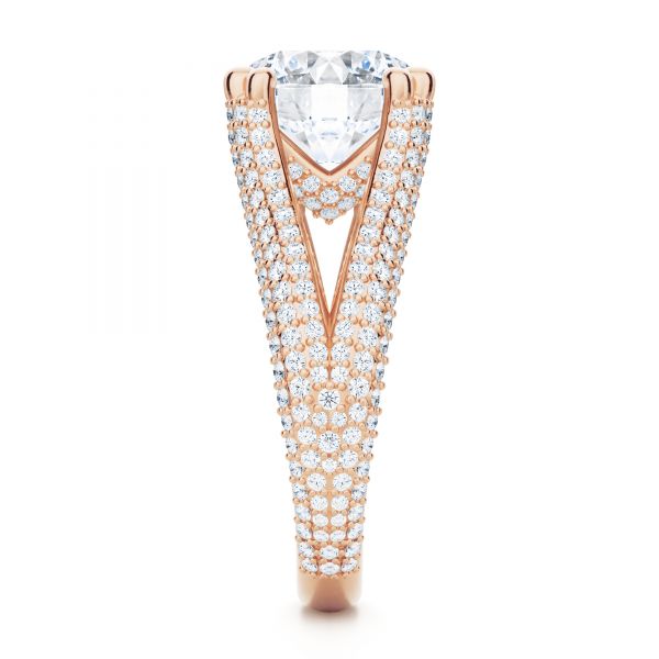 14k Rose Gold 14k Rose Gold Custom Split Shank Diamond Pave Engagement Ring - Side View -  107242