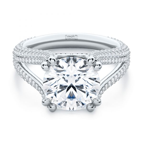  Platinum Custom Split Shank Diamond Pave Engagement Ring - Flat View -  107242