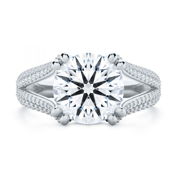  Platinum Custom Split Shank Diamond Pave Engagement Ring - Top View -  107242