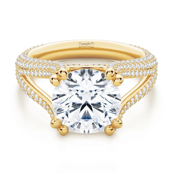 18k Yellow Gold 18k Yellow Gold Custom Split Shank Diamond Pave Engagement Ring - Flat View - 107242
