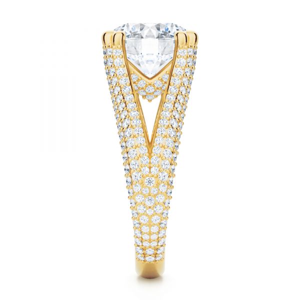 18k Yellow Gold 18k Yellow Gold Custom Split Shank Diamond Pave Engagement Ring - Side View -  107242