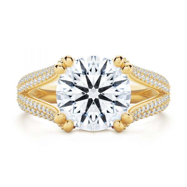 18k Yellow Gold 18k Yellow Gold Custom Split Shank Diamond Pave Engagement Ring - Top View -  107242