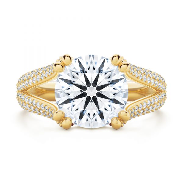 18k Yellow Gold 18k Yellow Gold Custom Split Shank Diamond Pave Engagement Ring - Top View - 107242