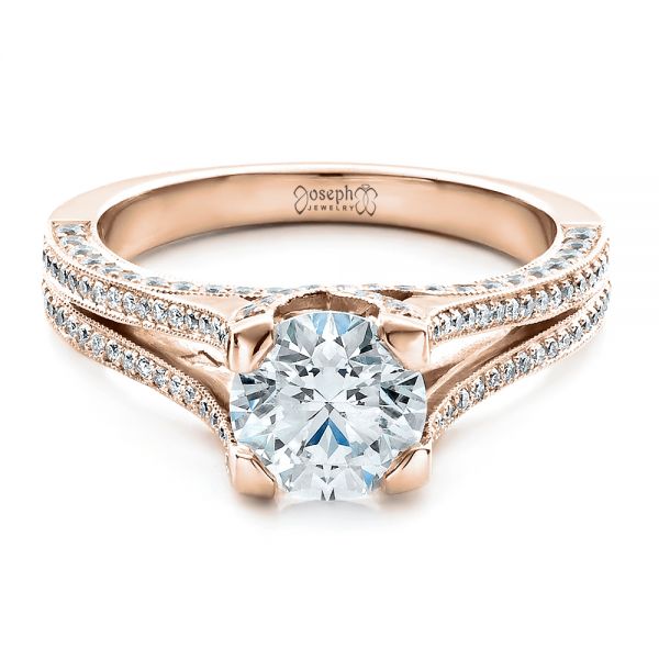 18k Rose Gold 18k Rose Gold Custom Split Shank Engagement Ring - Flat View - 1440