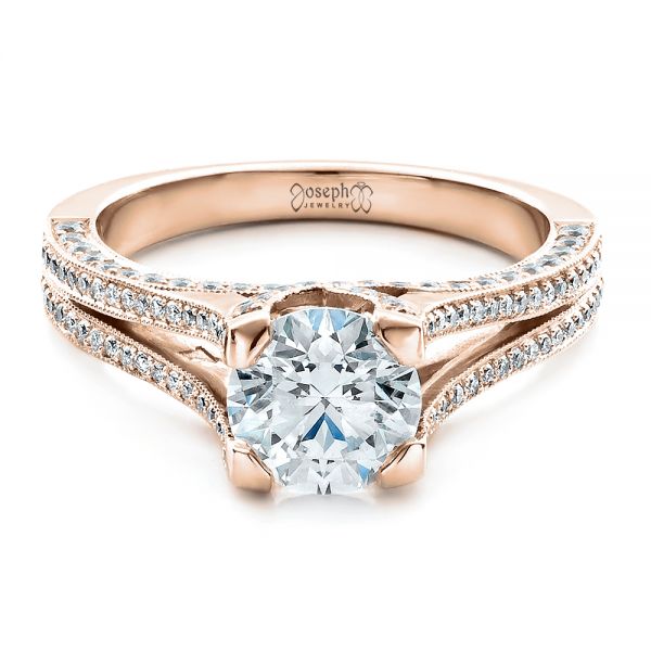 14k Rose Gold 14k Rose Gold Custom Split Shank Engagement Ring - Flat View -  1440