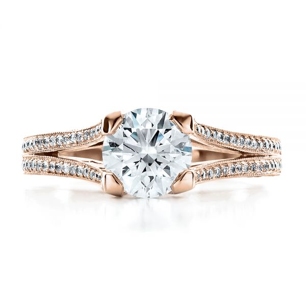 18k Rose Gold 18k Rose Gold Custom Split Shank Engagement Ring - Top View - 1440