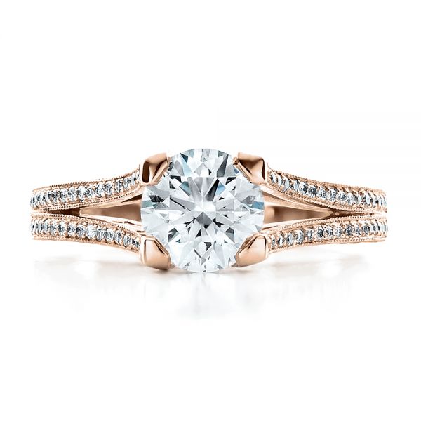 18k Rose Gold 18k Rose Gold Custom Split Shank Engagement Ring - Top View -  1440