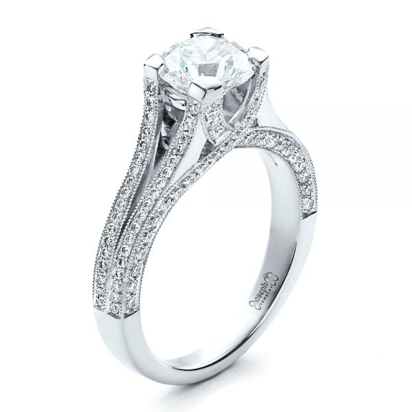  Platinum Custom Split Shank Engagement Ring - Three-Quarter View -  1440