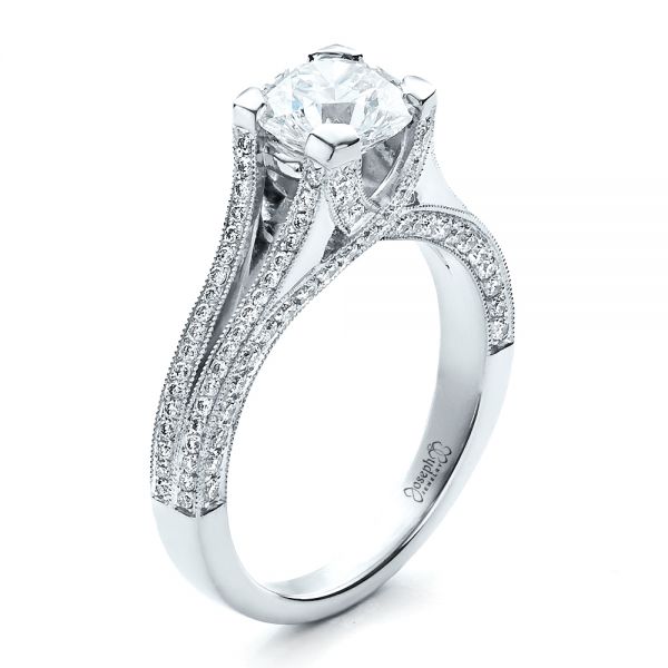 18k White Gold 18k White Gold Custom Split Shank Engagement Ring - Three-Quarter View -  1440