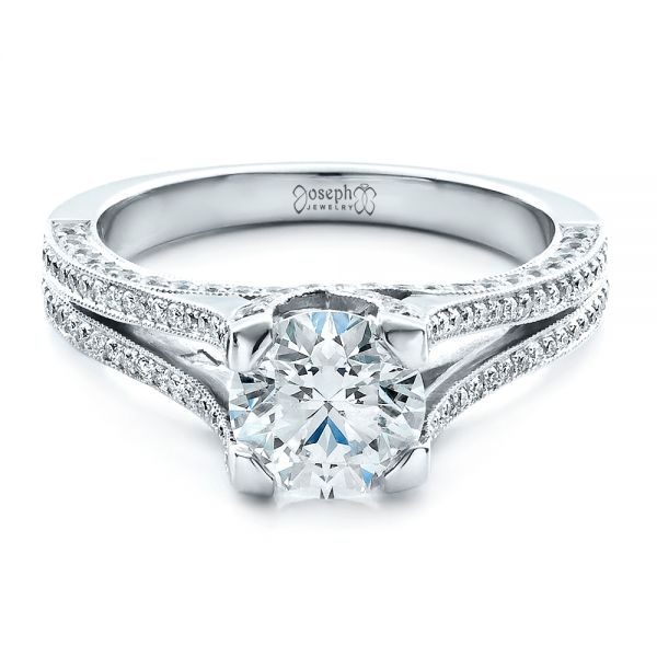  Platinum Custom Split Shank Engagement Ring - Flat View -  1440