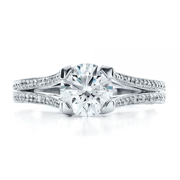 18k White Gold 18k White Gold Custom Split Shank Engagement Ring - Top View -  1440