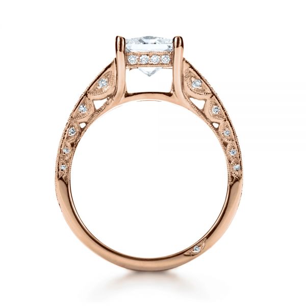 14k Rose Gold 14k Rose Gold Custom Split Shank Princess Cut Engagement Ring - Front View -  1132
