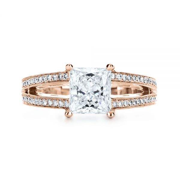 18k Rose Gold 18k Rose Gold Custom Split Shank Princess Cut Engagement Ring - Top View -  1132