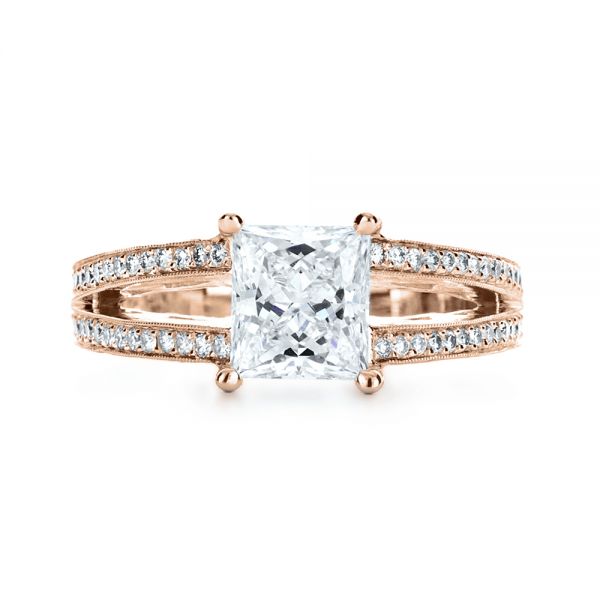 14k Rose Gold 14k Rose Gold Custom Split Shank Princess Cut Engagement Ring - Top View - 1132