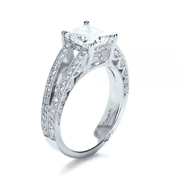 18k White Gold 18k White Gold Custom Split Shank Princess Cut Engagement Ring - Three-Quarter View -  1132