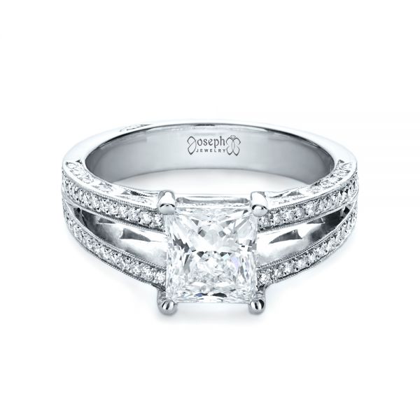 18k White Gold 18k White Gold Custom Split Shank Princess Cut Engagement Ring - Flat View -  1132