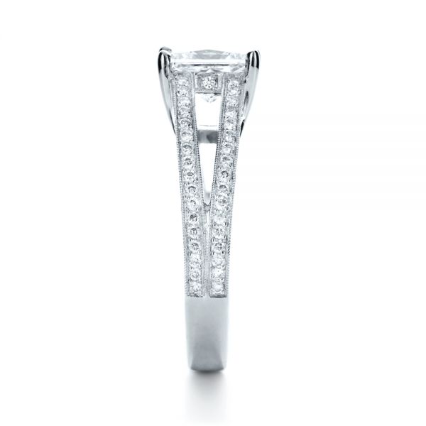 14k White Gold Custom Split Shank Princess Cut Engagement Ring - Side View - 1132
