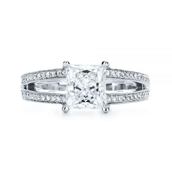 14k White Gold Custom Split Shank Princess Cut Engagement Ring - Top View -  1132