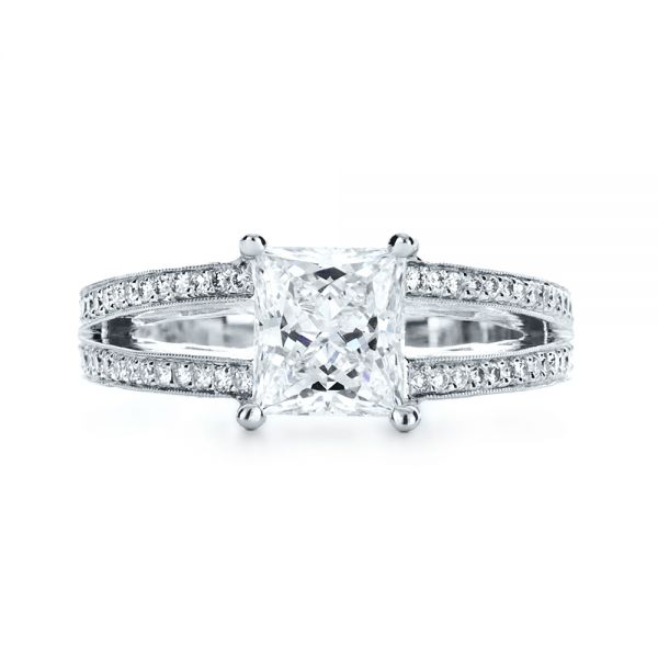 14k White Gold Custom Split Shank Princess Cut Engagement Ring - Top View - 1132