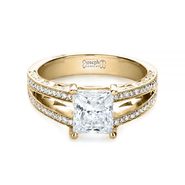 18k Yellow Gold 18k Yellow Gold Custom Split Shank Princess Cut Engagement Ring - Flat View -  1132