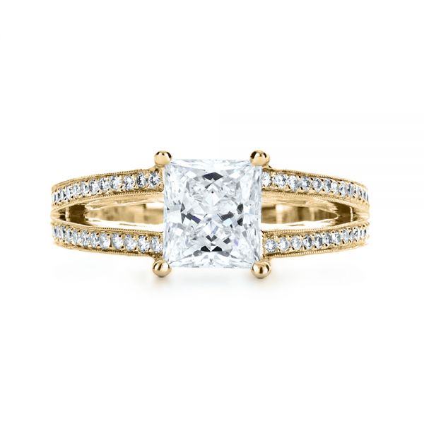 14k Yellow Gold 14k Yellow Gold Custom Split Shank Princess Cut Engagement Ring - Top View -  1132