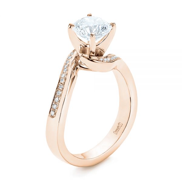 18k Rose Gold 18k Rose Gold Custom Swirled Wrap Diamond Engagement Ring - Three-Quarter View -  105120