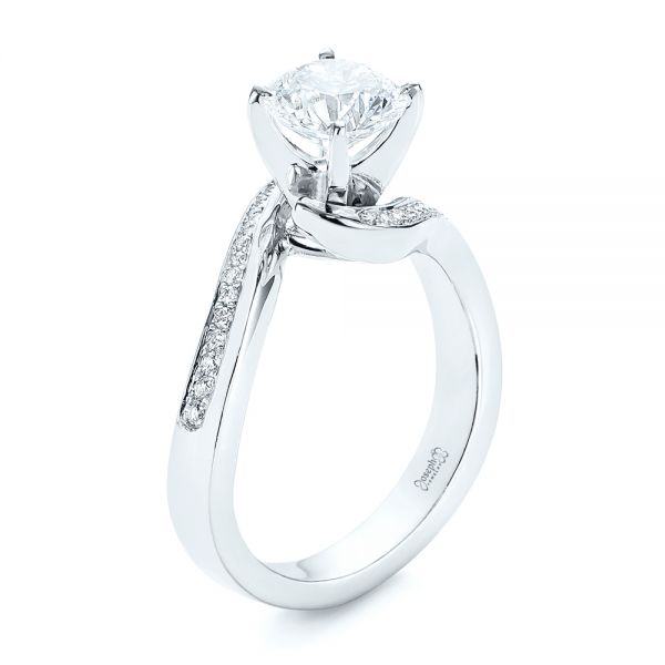 14k White Gold Custom Swirled Wrap Diamond Engagement Ring - Three-Quarter View -  105120