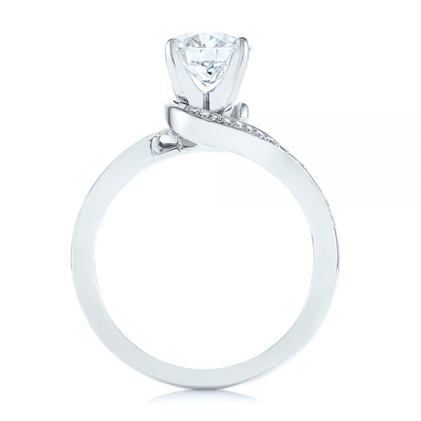 14k White Gold Custom Swirled Wrap Diamond Engagement Ring - Front View -  105120