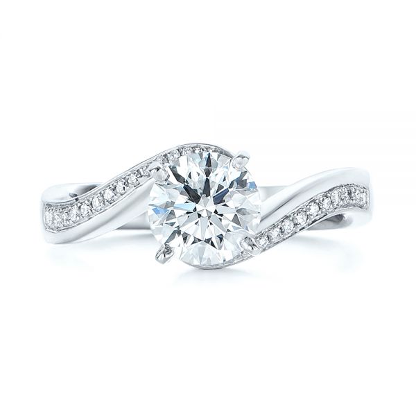 14k White Gold Custom Swirled Wrap Diamond Engagement Ring - Top View -  105120