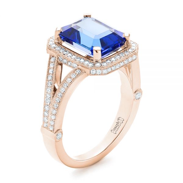 14k Rose Gold 14k Rose Gold Custom Tanzanite And Diamond Engagement Ring - Three-Quarter View -  102968