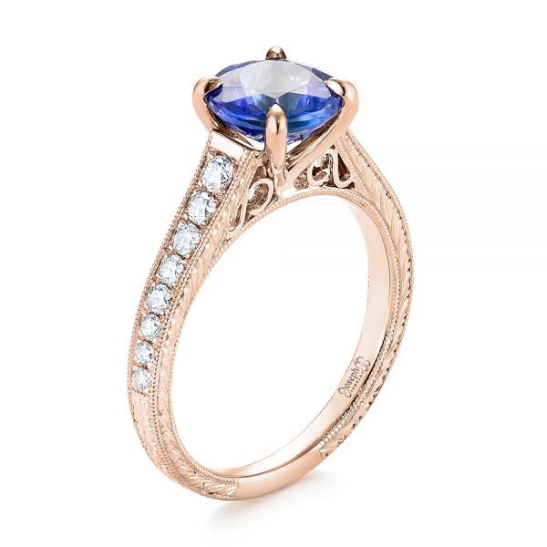 18k Rose Gold 18k Rose Gold Custom Tanzanite And Diamond Engagement Ring - Three-Quarter View -  103340