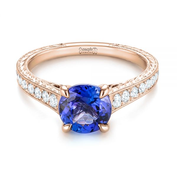 14k Rose Gold 14k Rose Gold Custom Tanzanite And Diamond Engagement Ring - Flat View -  103340