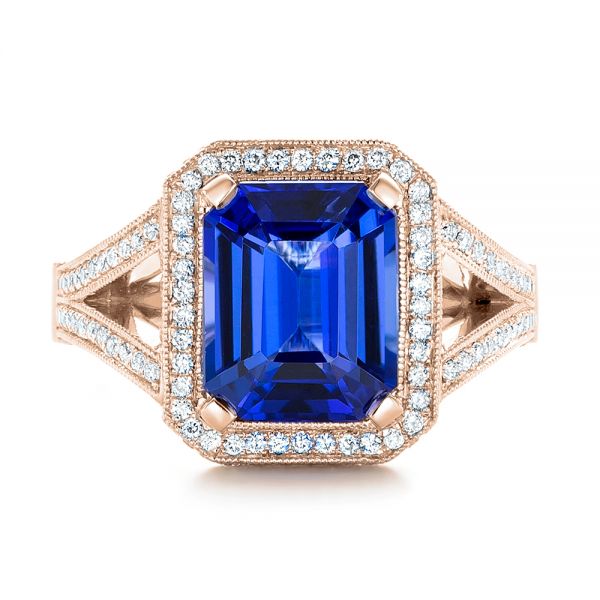 14k Rose Gold 14k Rose Gold Custom Tanzanite And Diamond Engagement Ring - Top View -  102968