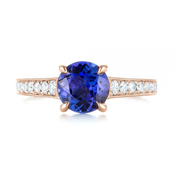 18k Rose Gold 18k Rose Gold Custom Tanzanite And Diamond Engagement Ring - Top View -  103340