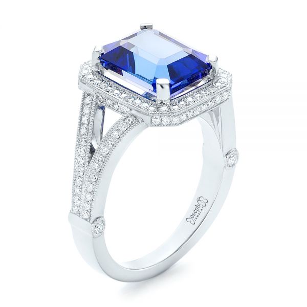  Platinum Custom Tanzanite And Diamond Engagement Ring - Three-Quarter View -  102968