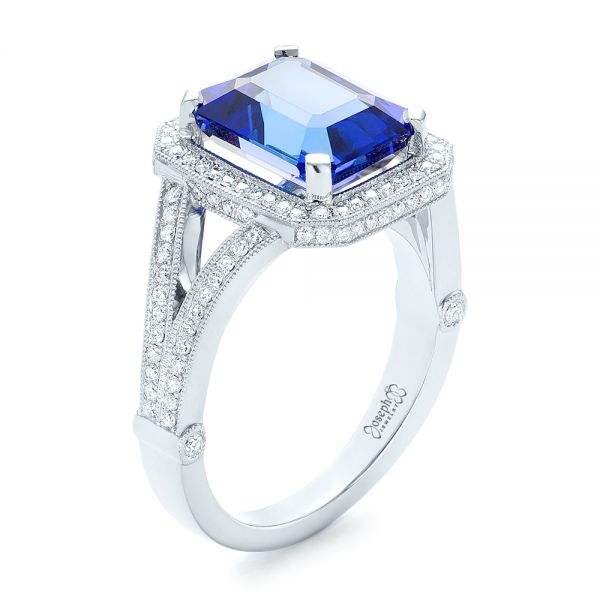 14k White Gold 14k White Gold Custom Tanzanite And Diamond Engagement Ring - Three-Quarter View -  102968